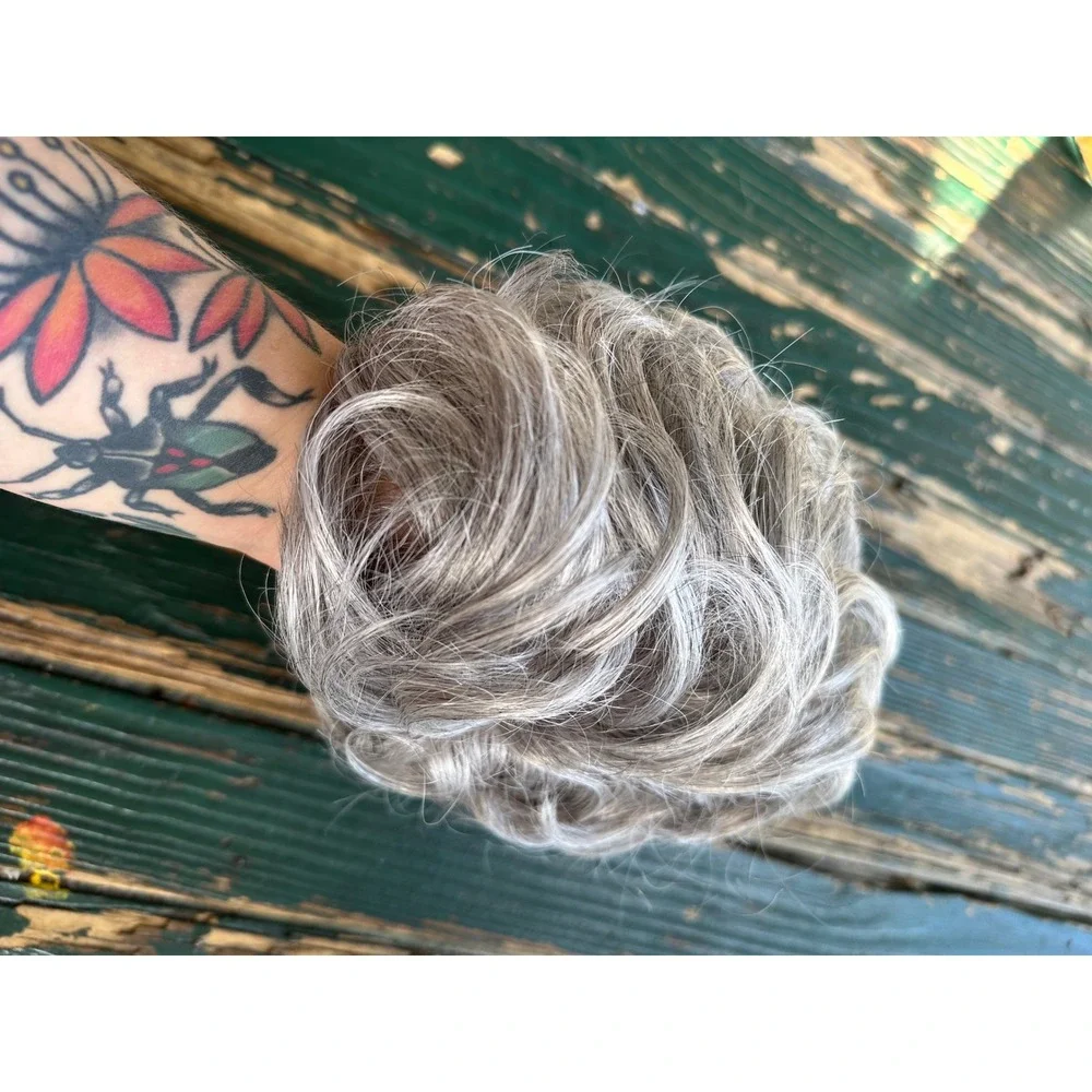 Eva Gabor Gabor of Rome Salt and Pepper Grey Curly Kanekalon Hair Piece Topper‎